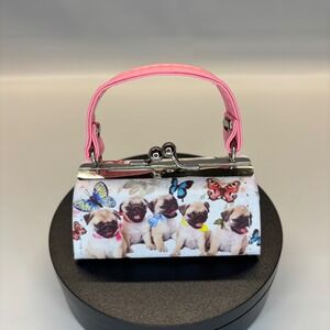 Mini Coin Purse TikTok Lipstick Kiss Clasp Pug Puppy Butterfly Print Small Bag